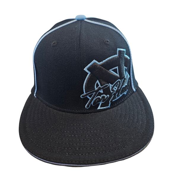 Vtg North Carolina Tar Heels Fitted Hat Cap Flat Bill Black Blue UNC Embroidered - Picture 1 of 11